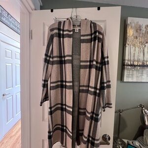 Max Studio Beige and Black Plaid Cardigan